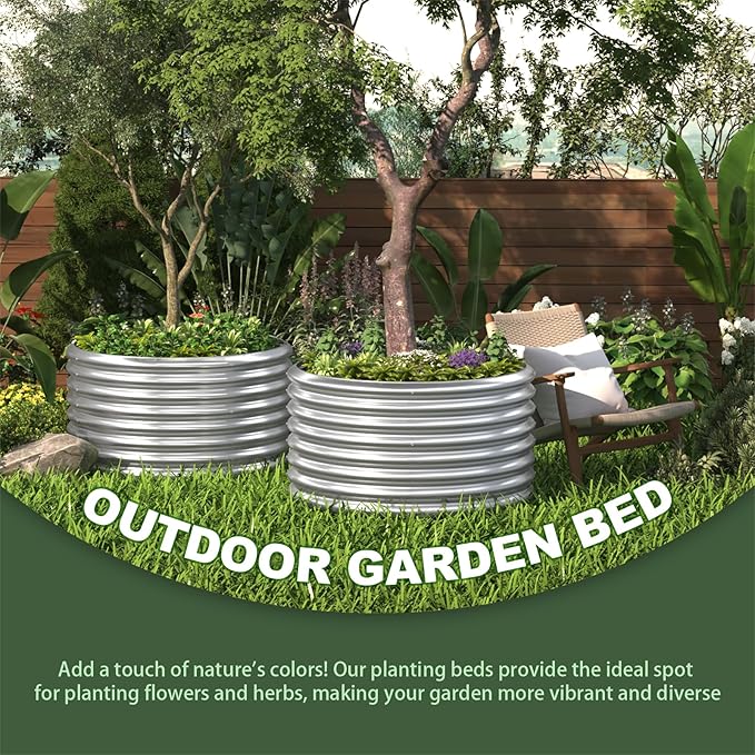 5 Pack Round Galvanized Raised Garden Bed Outdoor, Metal Garden Bed for Vegetables, Above Ground Garden Box for Flower, Steel Raised Beds for Gardening - 3FT