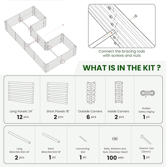 Olle 17" Tall 4 in 1 U Shape Rectangle Shapes L Shape Galvanized Raised Garden Beds Kit Outdoor for Gardening Metal Raised Planter Box for Vegetables Flowers, Ivory