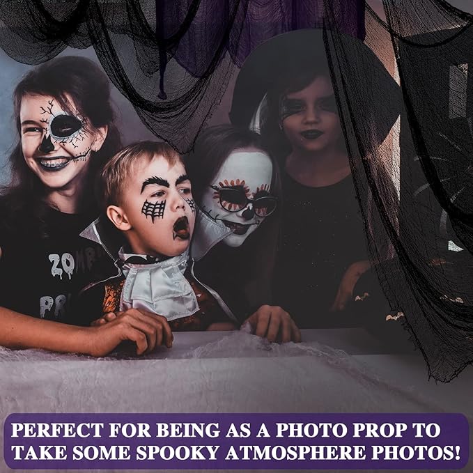 ZeeDix 6 Pack Halloween Creepy Cloth 30 x 75 Inch Polyester Fabric Halloween Decoration Spooky Scary Gauze Cloth Creepy Cheesecloth for Party Supplies Home Wall Doorway(Black, White, Purple)