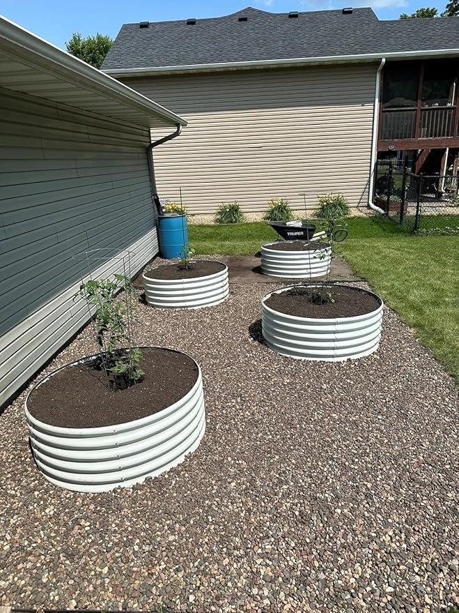 A ANLEOLIFE 6-Packs 4ft x 18” Tall Round Galvanized Raised Garden Beds Outdoor for Planting Vegetables Flowers Herb, Antique White