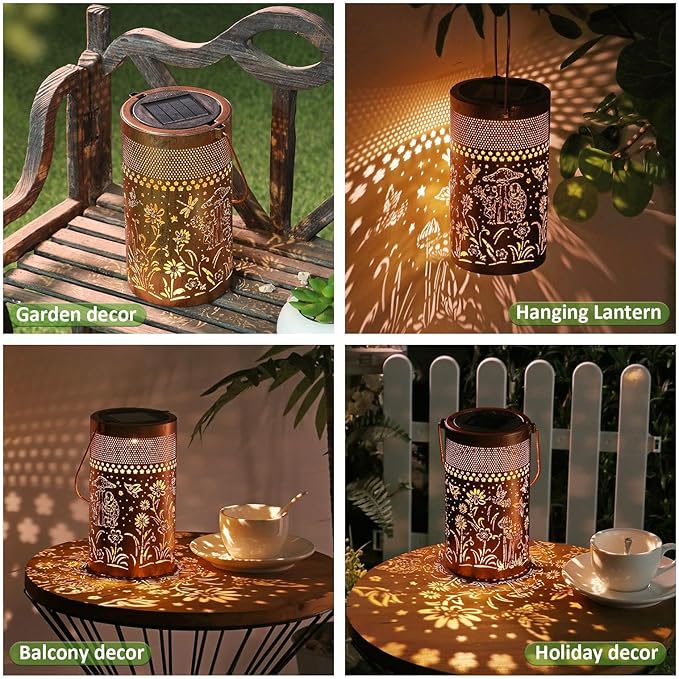 Solar Lantern Outdoor Waterproof, Metal Butterfly, Hummingbirds, Dragonflies, Frogs, Turtles, Flowers, Mushrooms, Garden Decor for Yard, Patio, Lawn, Porch, Backyard, Christmas Gifts for Women