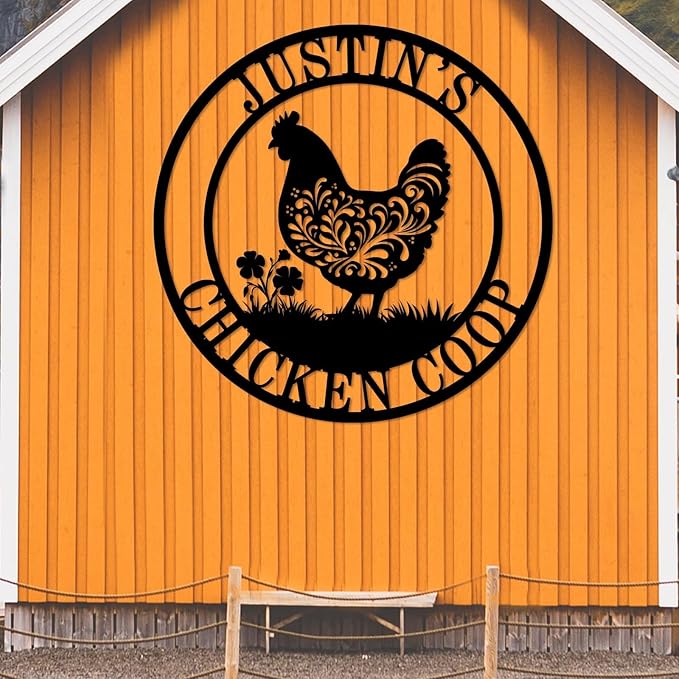 Personalized Chicken Coop Sign Custom Hen House Metal Wall Decor Farm Name and Date Plaque Outdoor Yard Garden Art for Farmers Coop Entrance Ornament