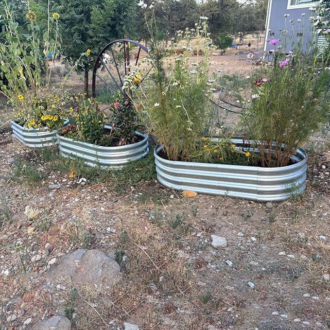 3-Pack 4 * 2 * 1FT Raised Garden Bed Kits, Outdoor Oval Metal Galvanized Ground Planter Garden Boxes for Planting Plants Vegetables Flowers Herbs Fruits, Silver