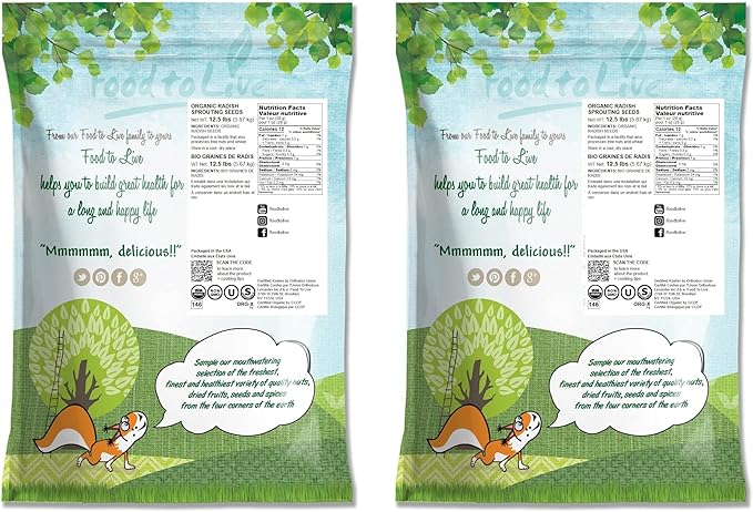 Food to Live - Organic Radish Seeds for Sprouting, 25 Pounds Non-GMO, Edible Seeds, Pure, Vegan, Kosher, Bulk. Spicy Flavor. Rich in Vitamin C. High Germitation Rate.