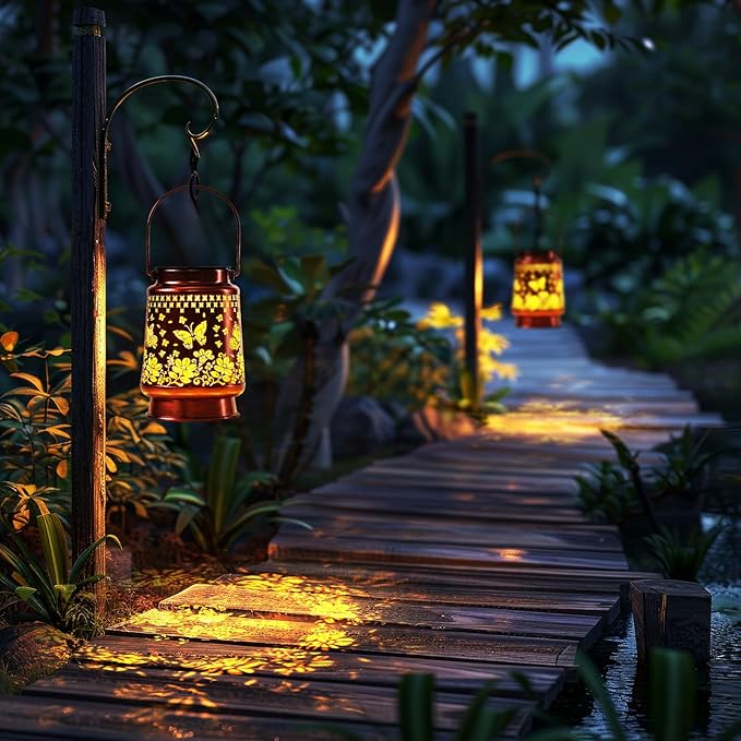 Homemory Christmas Gifts for Women Mom Grandma, Solar Lanterns Butterfly Lights Outdoor Waterproof Garden Decor, LED Hanging Solar Lights for Yard, Patio, Backyard, Porch, Lawn