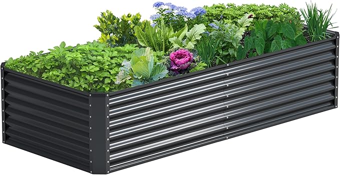 8x2x2FT Galvanized Raised Garden Bed Kit,Vegetable Boxes-Rectangle Metal Flower Box,Large Planter Raised Beds Outdoor Garden for Planting,Fruit,Herb-Grey