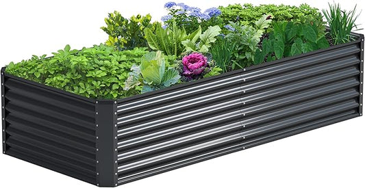 8x2x2FT Galvanized Raised Garden Bed Kit,Vegetable Boxes-Rectangle Metal Flower Box,Large Planter Raised Beds Outdoor Garden for Planting,Fruit,Herb-Grey
