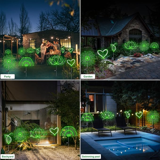 Solar Garden Lights Outdoor Waterproof, 2 Pack 120 LED Solar Firework Lights Decorative Garden Décor Outside for Flowerbed Pathway Party Christmas Decoration, Green
