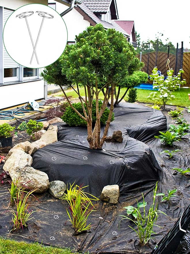 100 Pcs 7 Gauge Thickened Graden Fabric Stakes - 6in Heavy Duty Galvanized Landscape Staples, Circle Top Ground Pins for Securing Lawn Weed Barrier Fabric Cover