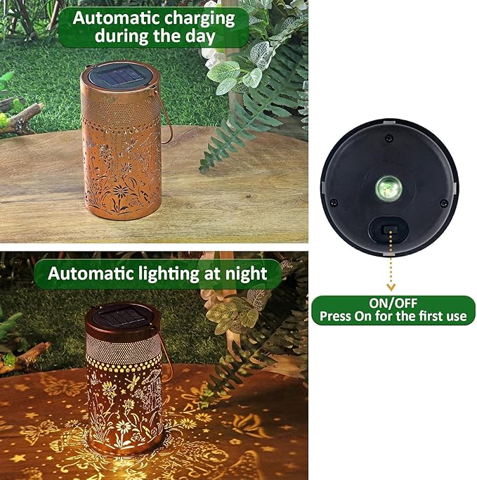 Solar Lantern Outdoor Waterproof, Metal Butterfly, Hummingbirds, Dragonflies, Frogs, Turtles, Flowers, Mushrooms, Garden Decor for Yard, Patio, Lawn, Porch, Backyard, Christmas Gifts for Women