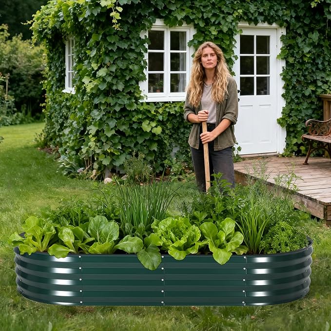 Galvanized Raised Garden Bed Kit with Cover Heavy-Duty Modular Metal Planter Raised Beds for Vegetables with Tool-Assisted Simple Assembly, Reinforced Panels & Optimal Drainage