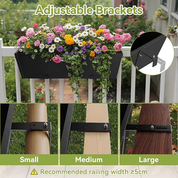 Railing Planter Box - Heavy Duty Window Boxes, 36” Deck Railing Planter Boxes with Adjustable Bracket, Deck Planters for Railing Outdoor Fence (2 Packs)