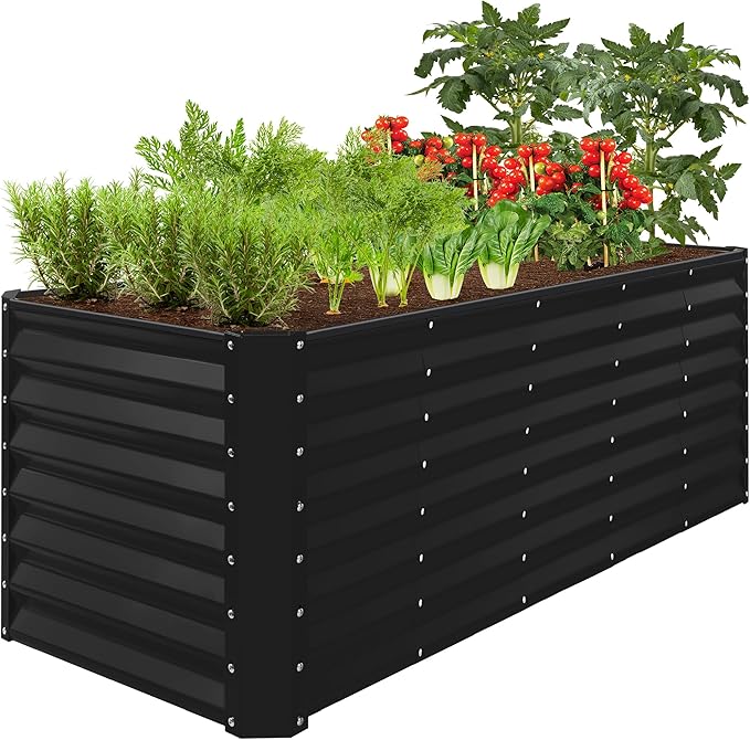 Best Choice Products 8x2x2ft Raised Outdoor Metal Garden Bed, Rectangular Planter Box for Herbs, Flowers, and Deep Root Vegetables w/ 240 Gallon Capacity - Black