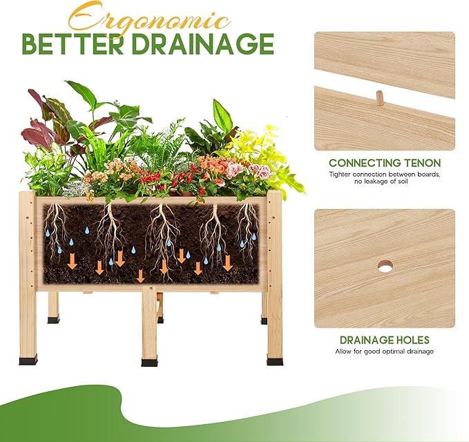 SPECRAFT 4x2 Ft Raised Garden Bed - Features Legs, Drainage Holes, Ideal for Vegetables, Flowers, Elevated Wood Planter Box for Balcony, Patio, Backyard, Easy Assembly Fir Wood