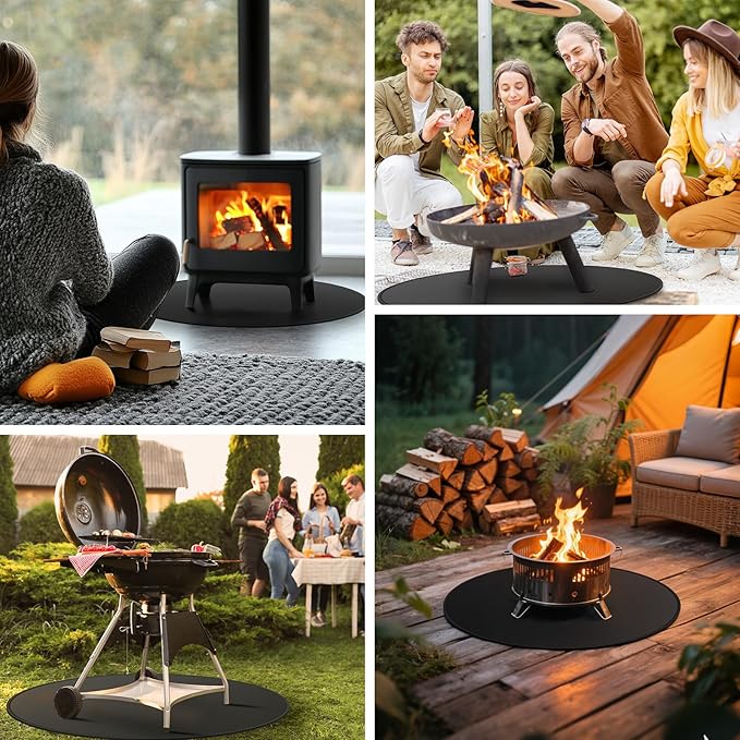 24inch Fire Pit Mat for Solo Stove Bonfire, Round Under Grill Blanket for Outdoor Grill, Fireproof Mat, Oil Proof Waterproof Under Floor BBQ Accessories Protector for Solo Stove Accessories