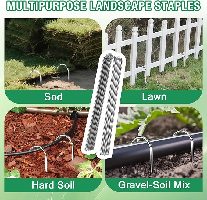 8 Gauge Landscape Staples, FUIJOL 12 Inch Heavy Duty U-Shaped Landscape Stakes, 50 Pack Galvanized Garden Staples for Weed Barrier Stakes, Ground Cover, Irrigation Tubing, Fence (50)