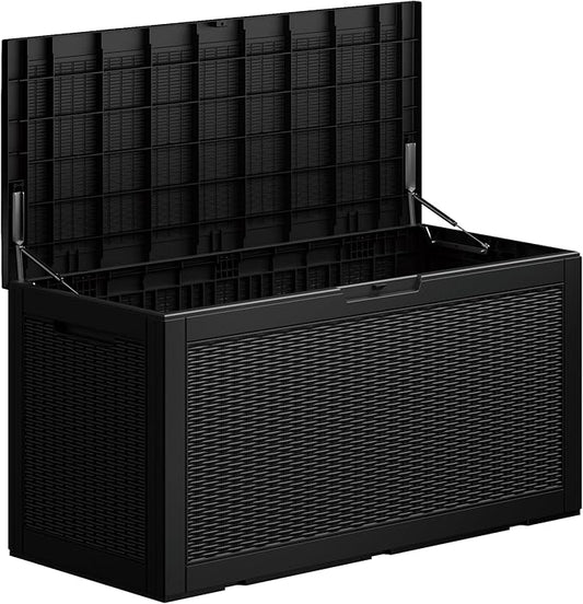100 Gallon Lockable Resin Outdoor Storage Box, Waterproof & Weather Resistant Deck Box for Patio Cushion, Garden Tools & Pool Accessories, Black