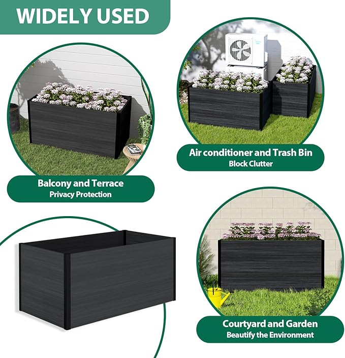 Raised Garden Bed - Expandable Design with Composite Panels & Aluminum Frame - Perfect for Flowers, Vegetables, Herbs - Outdoor Planter Cuboid Box for Patio, Balcony, Backyard (Black)