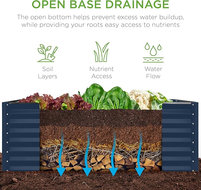 Best Choice Products 4x2x2ft Outdoor Metal Raised Garden Bed, Deep Root Planter Box for Vegetables, Flowers, Herbs w/ 119 Gallon Capacity - Navy