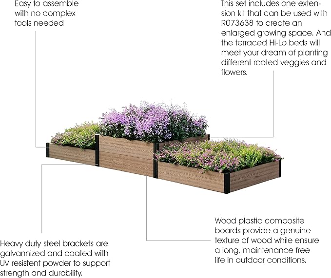 Everbloom 2-Tier Terraced Triple Raised Garden Bed with Open Bottom Mountain-A 114” L x 36” W x 7/14” H: Versatile and Easy-to-Assemble for Growing Veggies, Flowers, and Herbs in Any Soil Condition