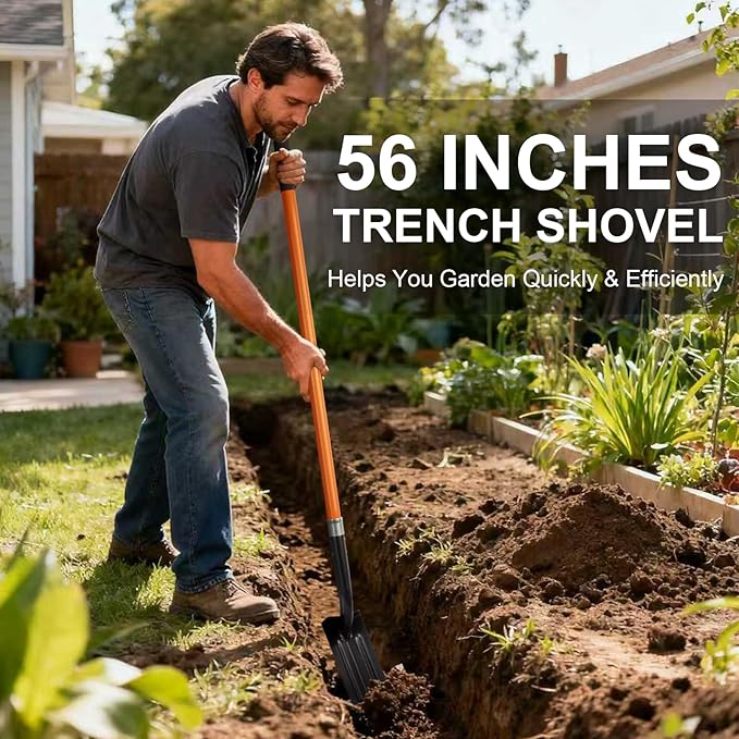 Nohovu Trench Shovel for Digging, 4-Inch Trench Shovel, Heavy Duty Trenching Shovel with Fiberglass Handle, 56 Inches