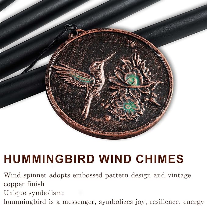 Wind Chimes for Outside, Vintage Hummingbird Deep Tone Wind Chime Outdoor Clearance, Patio Porch Balcony Decoration, Garden Hanging Decor Gifts for Women Mom Grandma (34" Hummingbird)