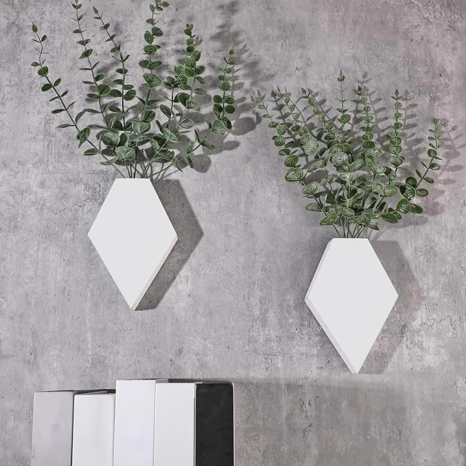 Chunful 2 Pcs Wooden Wall Planter Decor Hanging Fake Plants Greenery Flowers Holder Vase Boxes for Wall Bohemian Farmhouse Room Kitchen Office Indoor Decoration(White,7.1 x 4.7 x 1.2 Inches)
