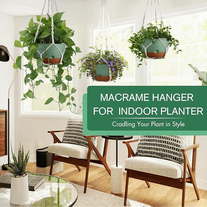 3 Pack 8/10/12 Inch Hanging Planters for Indoor Plants with Self-Watering Includes Hanging Pots for Plants, Outdoor Hanging Flower Pots with Drainage, and 2 Types of Hanging Baskets Hangers (Green)