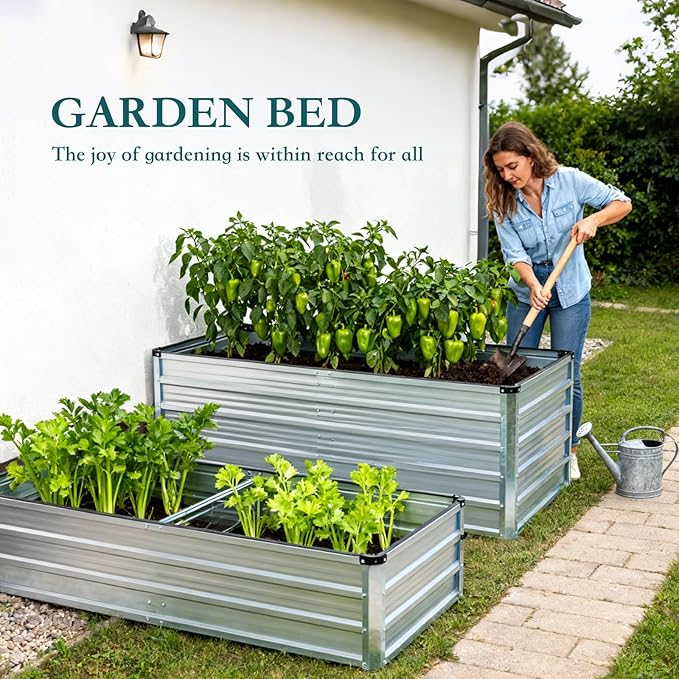 Smug Metal Raised Garden Bed, 6x3x2ft Outdoor Planter Box, Raised Garden Beds for Planting Plants Vegetables, Flowers, Metal Silver