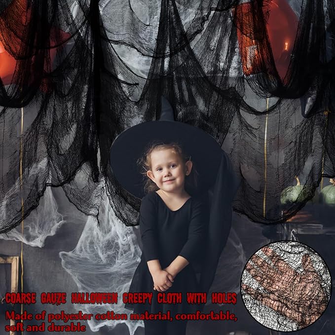 ZeeDix Halloween Black Creepy Cloth 79 x 400in Giant Spooky Cheesecloth Decoration Scary Gauze Cloth for Halloween Party Supplies Haunted Houses Outdoor Yard Home Wall Doorways Decor
