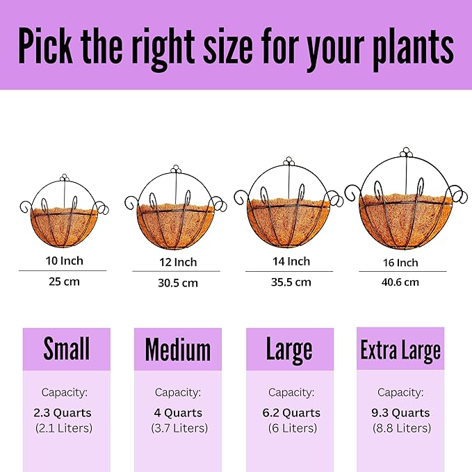 ShopLaLa Wall Hanging Planter for Outdoor Plants (4 Pack, 12 Inch) Wall Mounted Flower Baskets with Coco Liner for Outside Plant, Fence Railings Pots Holder Balcony Deck Porch Garden Decor Indoor