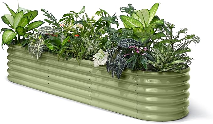 Galvanized Raised Garden Bed 8x2x1.5 ft, 17" Tall Planter Boxes Outdoor, Zn-Al-Mg Metal Raised Beds for Gardening Herb Fruit Vegetable, Modular Flower Bed for Outdoor Plants - Moss Green