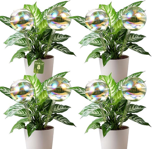 8 Pack Rainbow Glass Plant Watering Globes - Self Watering Planter Insert, Plant Watering Devices for Water Plants While Away, Indoor Outdoor Automatic Slow-Release Watering Bulbs