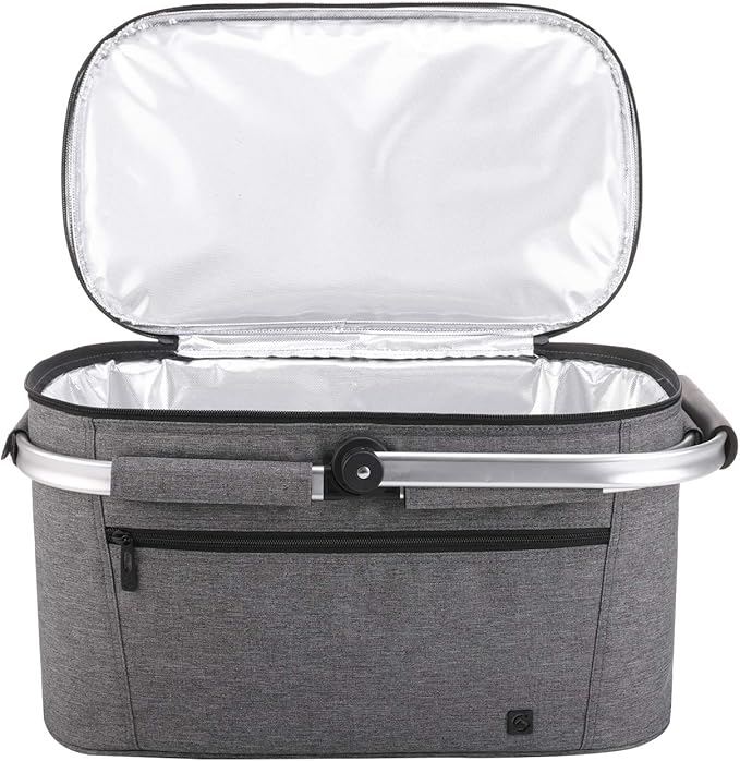 ALLCAMP Picnic Basket - 2 Ice Box Included 32L Insulated Cooler, Thickening Foldable Picnic Basket with Removable Baskets & Sewn-in Frame, Basket for House Warming Gifts New Home(Smoke Gray)
