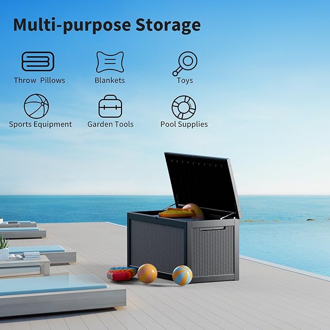 Mersco 320 Gallon Double-Wall Resin Deck Box - Lockable Waterproof Outdoor Storage Box, 1000lbs Capacity & Doubles as Seating for Patio Furnitures, Garden Tools, Pool Accessories (Black)