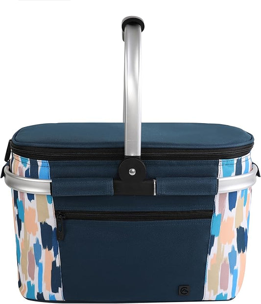 ALLCAMP Picnic Basket - Insulated Cooler, Thickening Foldable Picnic Basket with Removable Baskets & Sewn-in Frame, Basket for House Warming Gifts New Home(Graffiti Pattern)