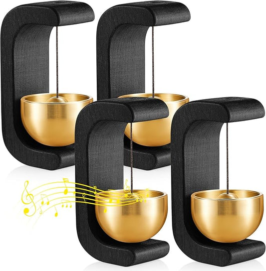 Zonon 4 Pcs Magnetic Wooden Wind Chime Doorbell Decoration Shopkeepers Bell for Door Opening C Shape for Housewarming Gift Refrigerator Room Garden Restaurant (Black)