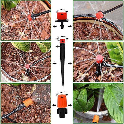 Drip Irrigation Kits, 100ft/30M Garden Plant Watering Sprinkler System with Distribution Tubing Hose Adjustable Nozzles, Automatic Mist Cooling Irrigation Set for Garden Lawn, Patio