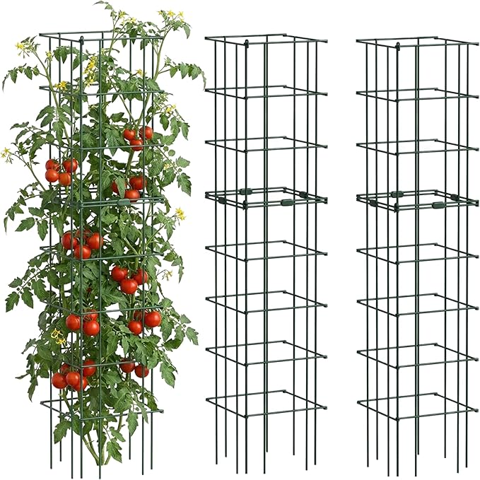 Vego Garden 3 Pack Tomato Cage 14.5" x 58" Square for Garden & Pots, Rust-Resistant Tomato Stackable Plant Cage Trellis Support for Climbing Vegetables Plants
