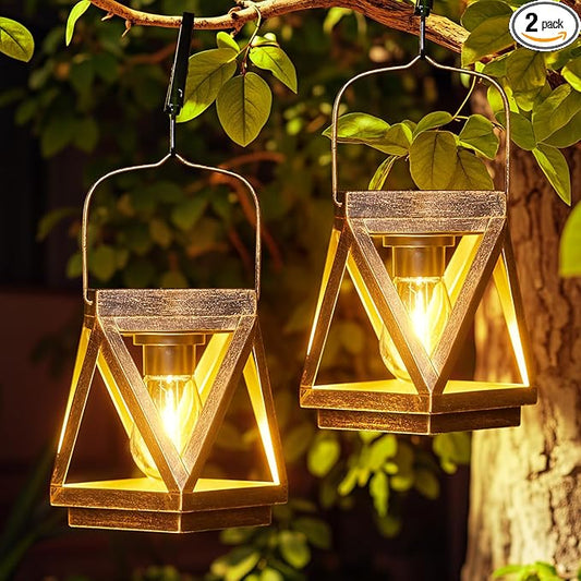 KOOPER Solar Lanterns Outdoor Waterproof - Upgraded Metal Hanging Solar Lights Outdoor Lanterns Decorative, Bright Bronze Hanging Lantern Outdoor for Yard Patio Table Pathway Garden Decor 2 Pack