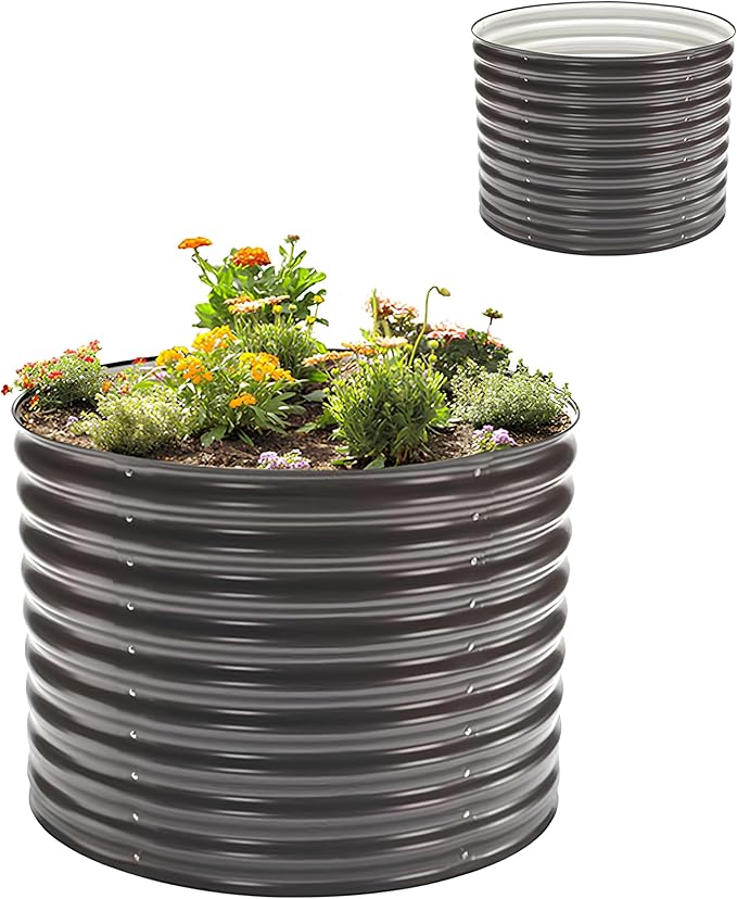 Epic Gardening 5-in-1 Modular Galvanized Raised Garden Bed Kit, 30" Short Metal Planter Box, Durable Aluzinc Steel Raised Garden Bed Outdoor for Vegetables, Herbs, Flowers & Fruits - Round Slate Grey