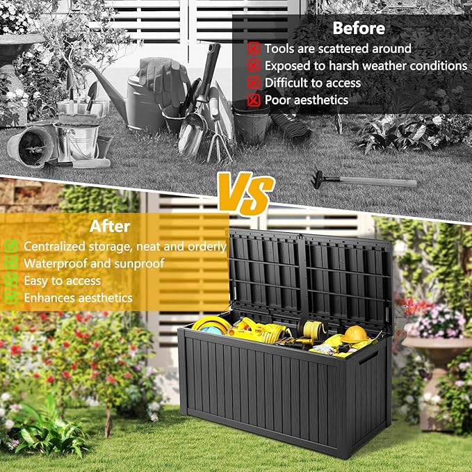 Mersco 200 Gallon Double-Wall Resin Deck Box - Lockable Waterproof Outdoor Storage Box, 1000lbs Capacity & Doubles as Seating for Patio Furniture - Garden Tools, Pool Accessories (Black)