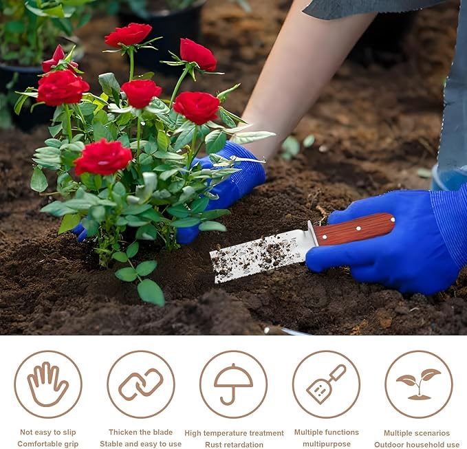Garden Shovel Saw,Multifunctional Manual Weeding Tool for Weeding,Digging,Pruning,Cultivating, 7" Stainless Steel Blade with Sheath, Full-Tang Wood Handle with Hanging Hole (red)