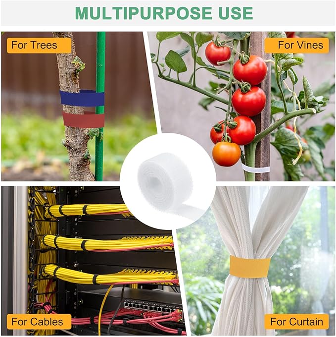 1-Roll Garden Plant Tape, 33 ft x 0.4 in Garden Hook and Loop Plant Ties Multi-Purpose Use Adjustable and Reusable Twist Wire Tape for Plants/Flowers/Vines [White]
