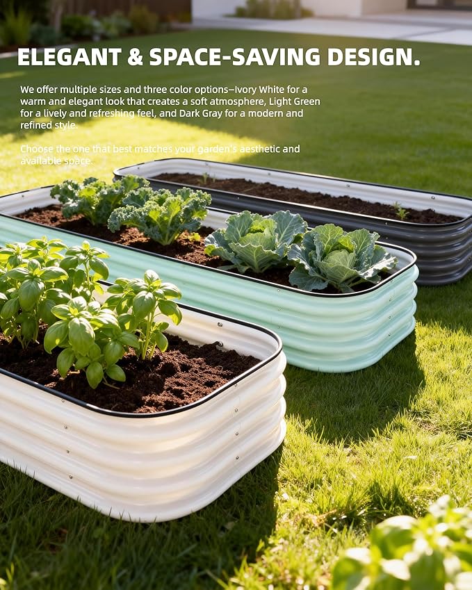 DaisyVibe Raised Garden Bed Kit, Planter Raised Garden Boxes Outdoor, Oval Large Metal Raised Garden Beds for Vegetables Flowers (Green, 8ftx2ftx1ft)