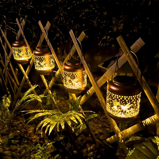 Gifts for Women Mom Grandma, Hummingbird Solar Lanterns Outdoor Waterproof, Hanging Solar Lights for Porch Patio Yard Garden Decor
