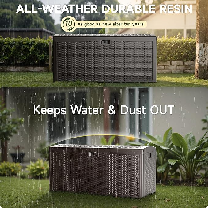 Ortus Collective 150-Gallon Large Deck Box – Features Lockable, UV-Resistant & Waterproof Double-Layer Resin Construction for All-Weather Outdoor Storage (Brown)