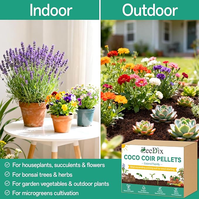ZeeDix 200pcs(40mm) Coco Coir Pellets Potting Soil Indoor Plants, Compressed Coconut Coir Soil Pellets Seed Starting Pellets Soil Discs for Planting Flowers Bonsai Herbs Plants and Vegetables
