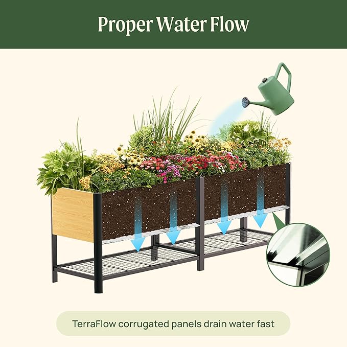 Raised Garden Bed with Legs, 2' x 8' Metal Woodgrain Elevated Outdoor Planters Boxes with Storage Rack for Patio, 1800 lbs Weight Capacity, Raised Beds for Gardening Herb Flowers Vegetables