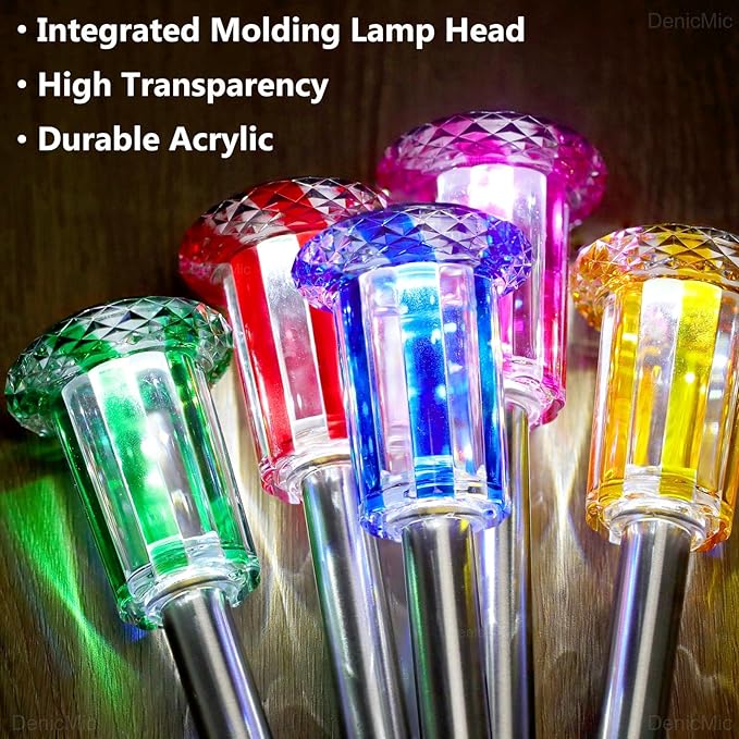 DenicMic Solar Lights Outdoor 10 Pack Waterproof Color LED Stainless Steel Stake Outside Lights for Yard Pathway Garden Driveway Walkway Landscape Path Lighting Christmas Decorations